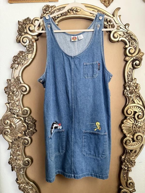 Y2K Looney Tunes Tweety Denim Overalls Dress XL Excellent Condition