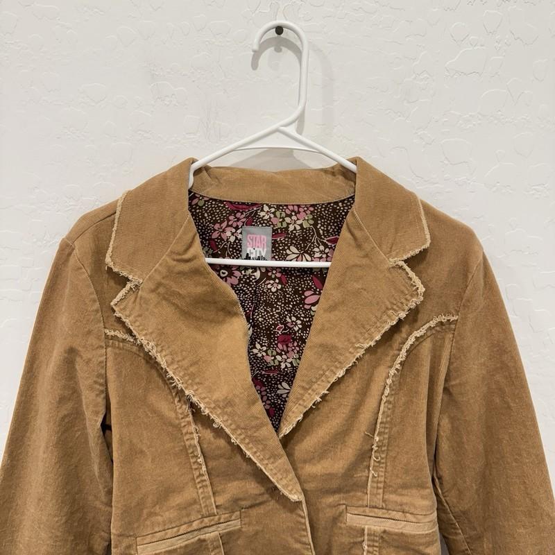 Y2K Star City Tan Corduroy Blazer Jacket Women's Medium Penny Lane Cotton Vtg