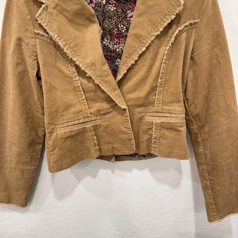 Y2K Star City Tan Corduroy Blazer Jacket Women's Medium Penny Lane Cotton Vtg
