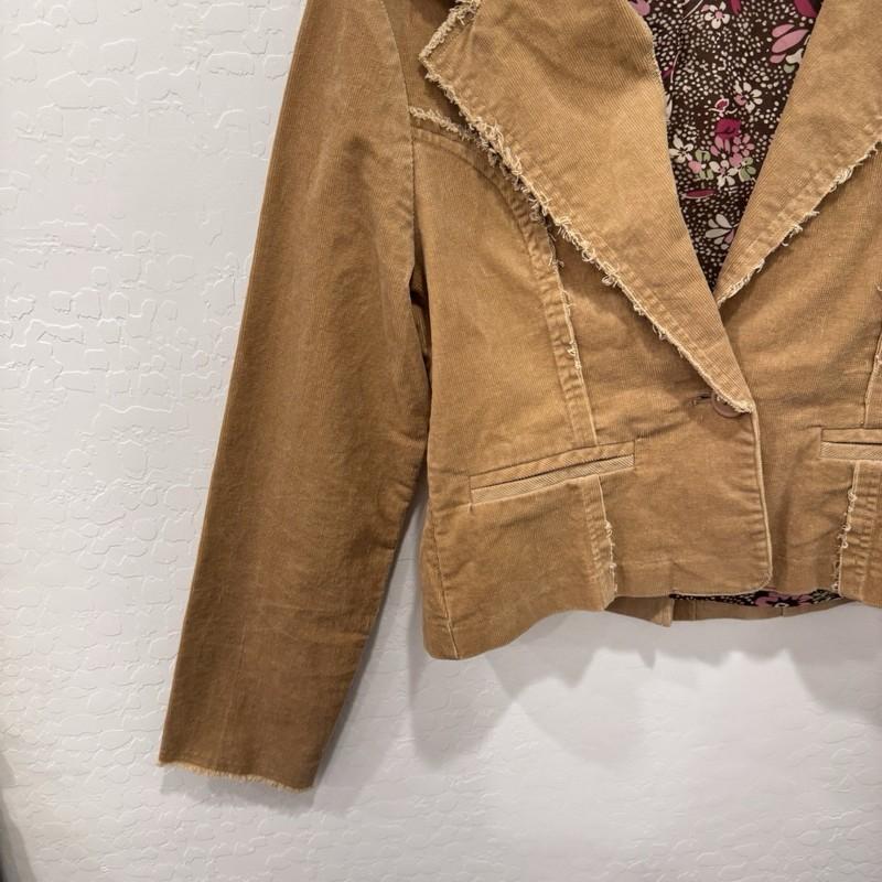 Y2K Star City Tan Corduroy Blazer Jacket Women's Medium Penny Lane Cotton Vtg