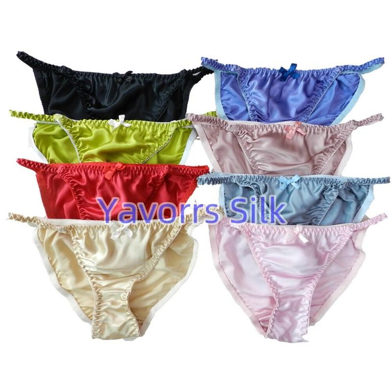 Yavorrs 8 Pairs100% Pure Silk Women's Bikini String Panties S M L XL 2X Multicol
