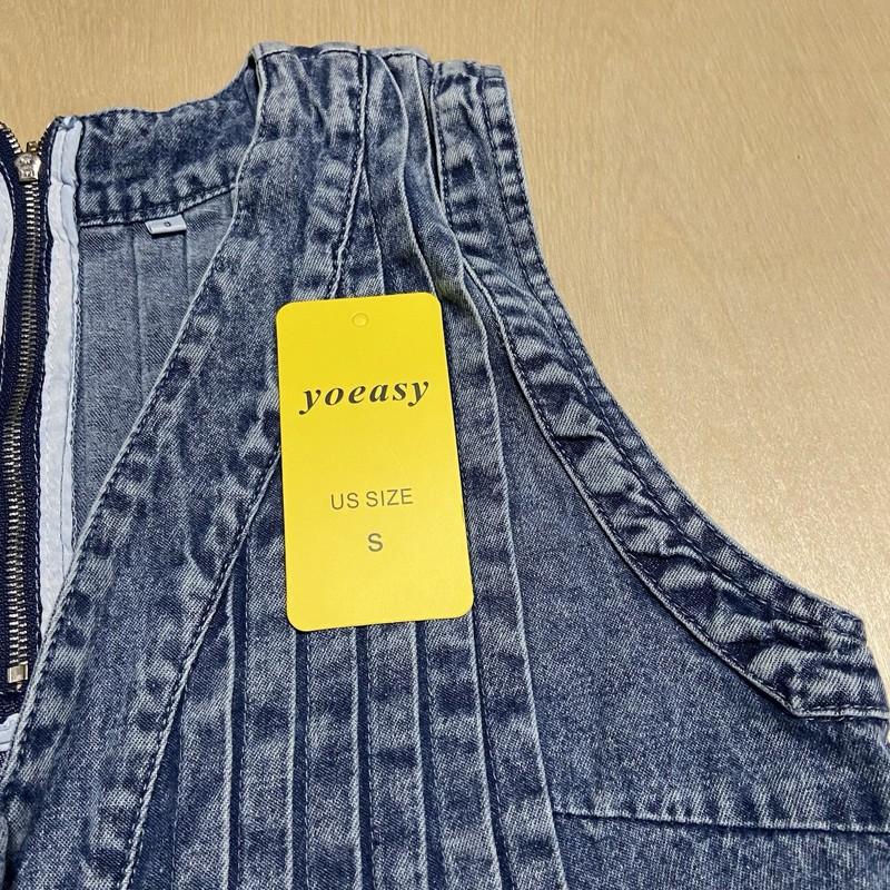 Yoeasy Women's Size Small Sleeveless V-Neck Front Tie Pocketed Denim Romper