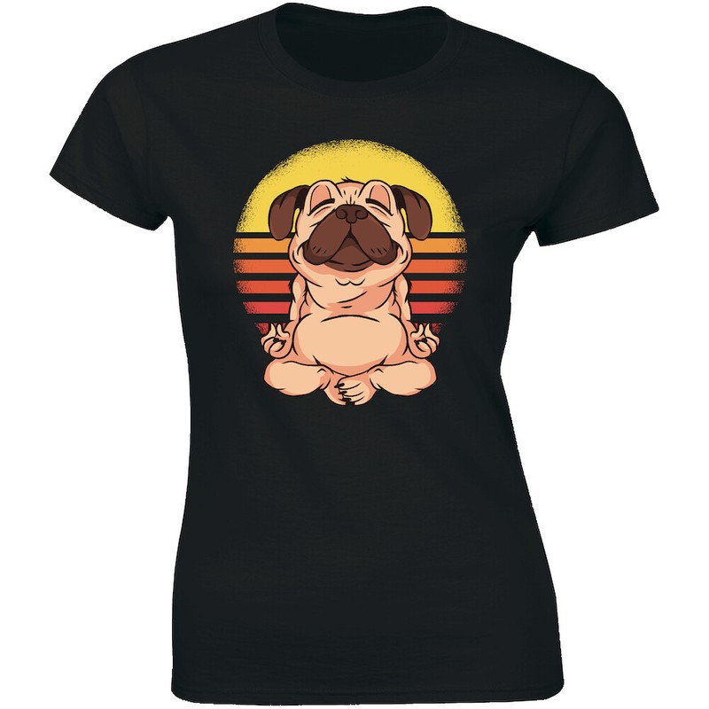 Yoga Dog Funny Gym Pug Go Peace of Mind Vintage T-shirt Womens Meditation Tee