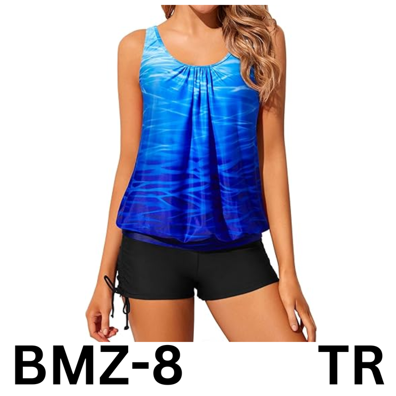 Yonique Blouson Women Tankini Swimsuits Two Piece Bathing Suits Blue M