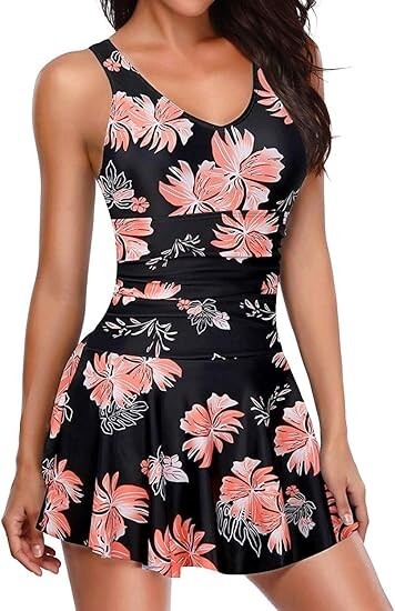Yonique Women's One Piece Swimsuit Modest Tummy Control Vintage Swimdress Pink S