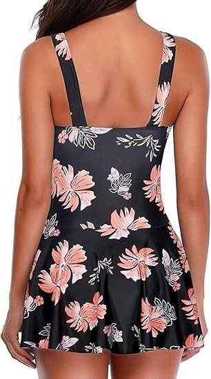 Yonique Women's One Piece Swimsuit Modest Tummy Control Vintage Swimdress Pink S