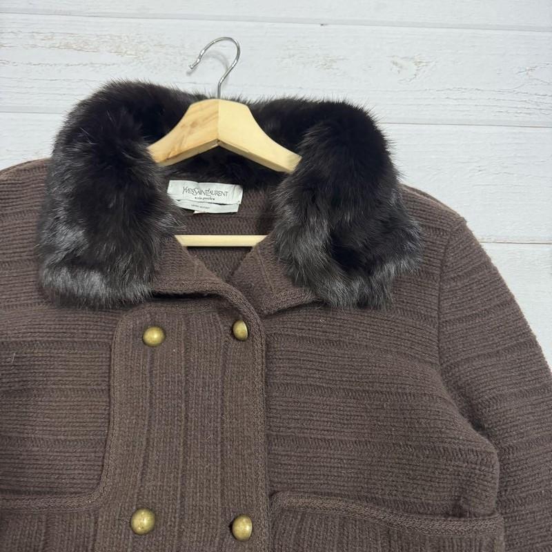 YSL Rive Gauche Tom Ford Era Gold Button Knit Fur Sweater Jacket Double-breasted