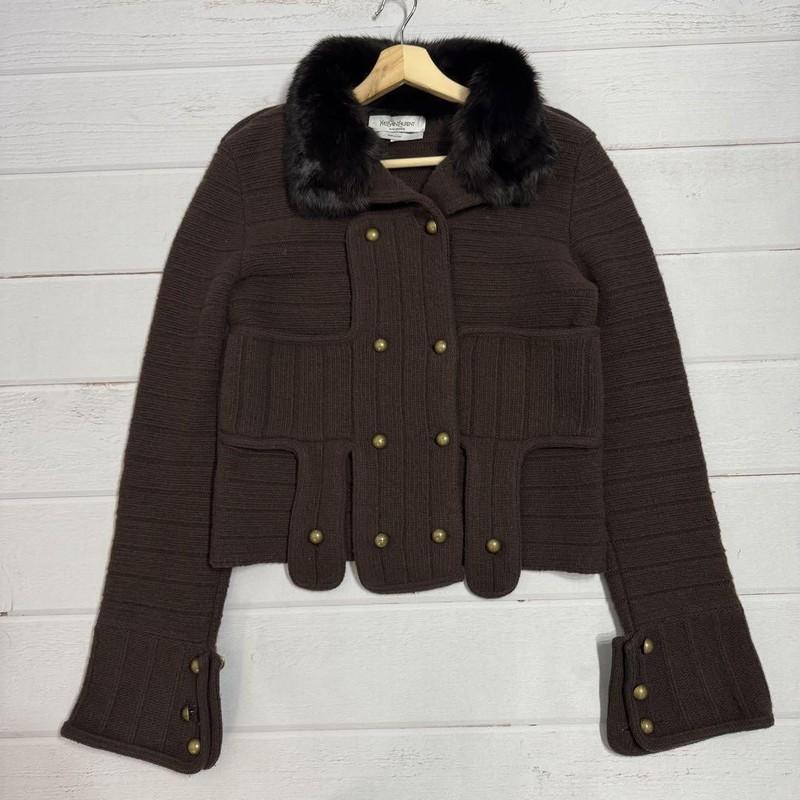 YSL Rive Gauche Tom Ford Era Gold Button Knit Fur Sweater Jacket Double-breasted