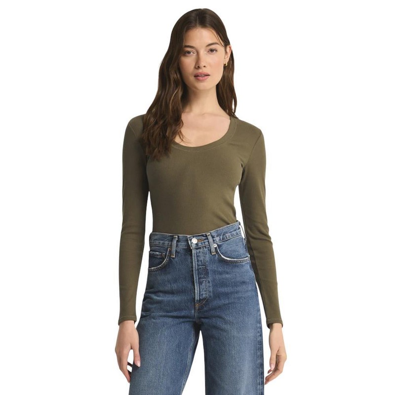 Z Supply Sirena Rib Long Sleeve Shirt - Grape Leaf Green