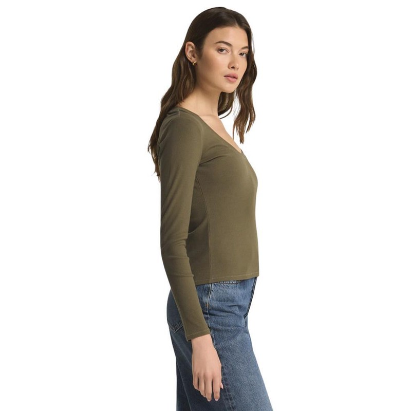 Z Supply Sirena Rib Long Sleeve Shirt - Grape Leaf Green