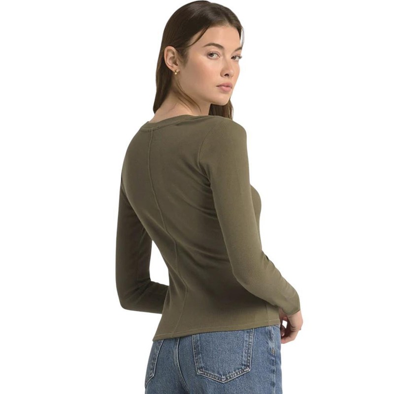 Z Supply Sirena Rib Long Sleeve Shirt - Grape Leaf Green