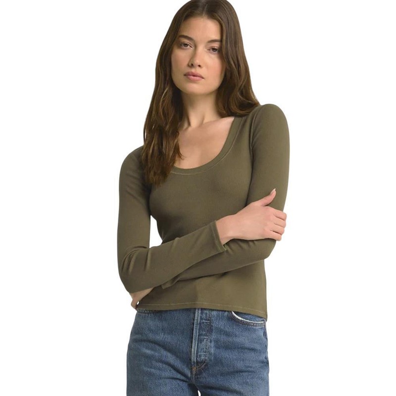 Z Supply Sirena Rib Long Sleeve Shirt - Grape Leaf Green
