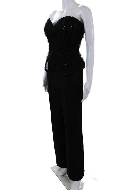 Zac Posen Womens Sequin Textured Strapless Sweetheart Jumpsuit Black Size 6