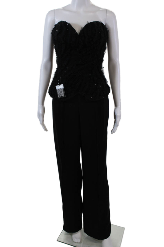Zac Posen Womens Sequin Textured Strapless Sweetheart Jumpsuit Black Size 6