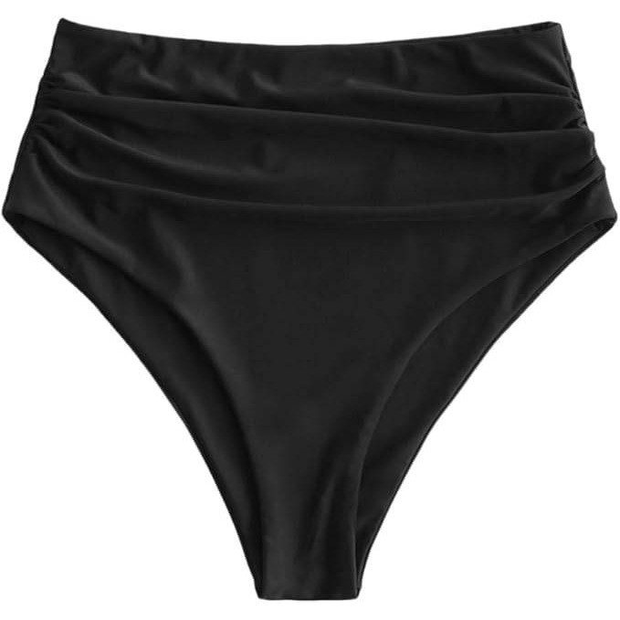 Zaful High Waist Bikini Bottom Black Ruched Swimsuit US 8-10