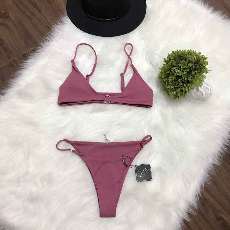 Zaful Size L Womens Pink String Bikini with Rings Swimsuit