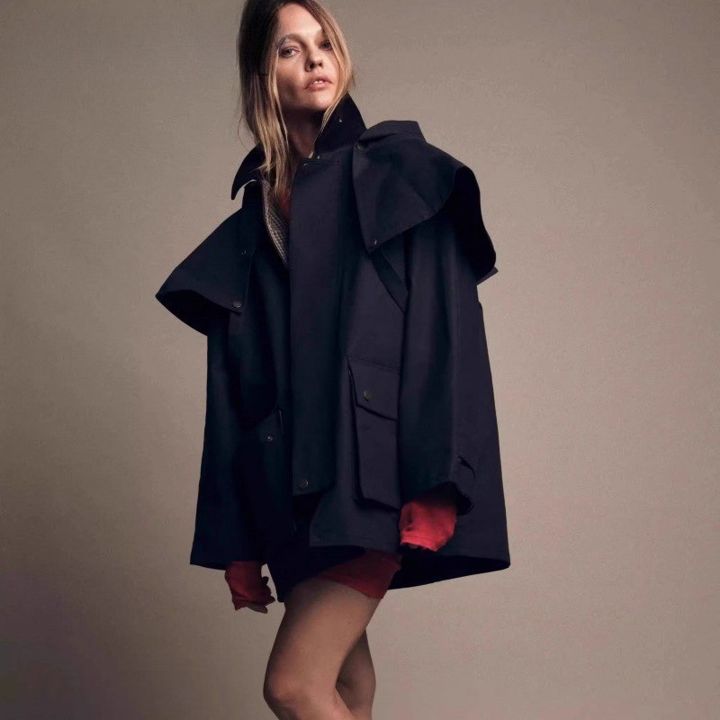 ZARA Autumn Casual Padded Long-Sleeved Collar Hooded Windbreaker Coat
