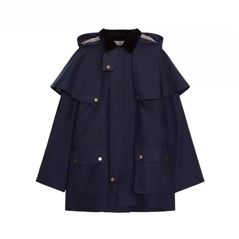 ZARA Autumn Casual Padded Long-Sleeved Collar Hooded Windbreaker Coat