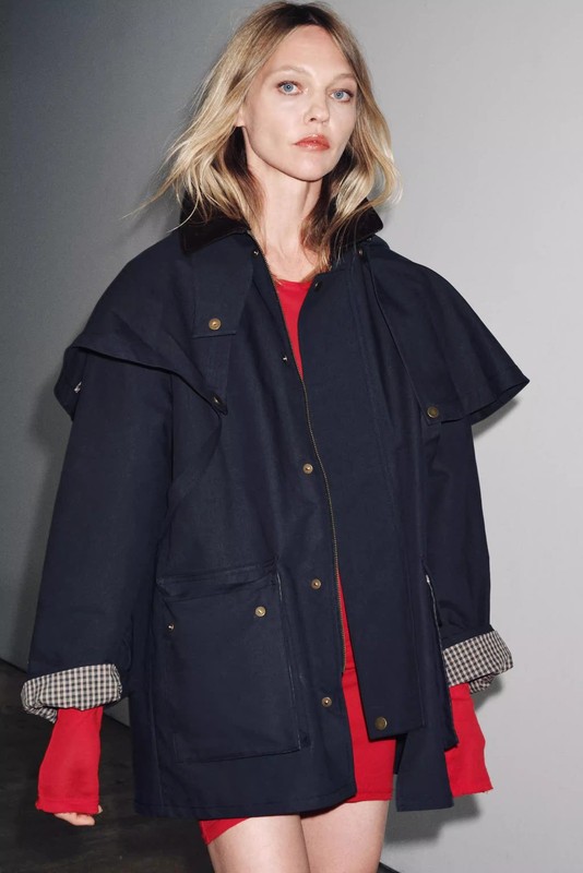 ZARA Autumn Casual Padded Long-Sleeved Collar Hooded Windbreaker Coat
