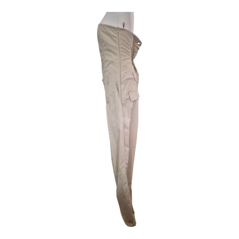ZARA Beige Strapless Wide Leg Jumpsuit Size L Buckle Back Utility Pocket Corset
