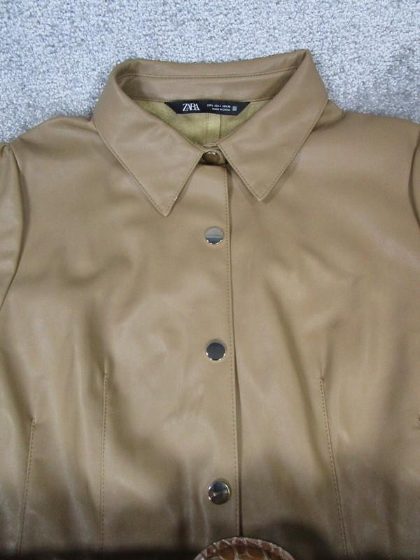 Zara Dress Womens Large Brown Faux Leather Belted