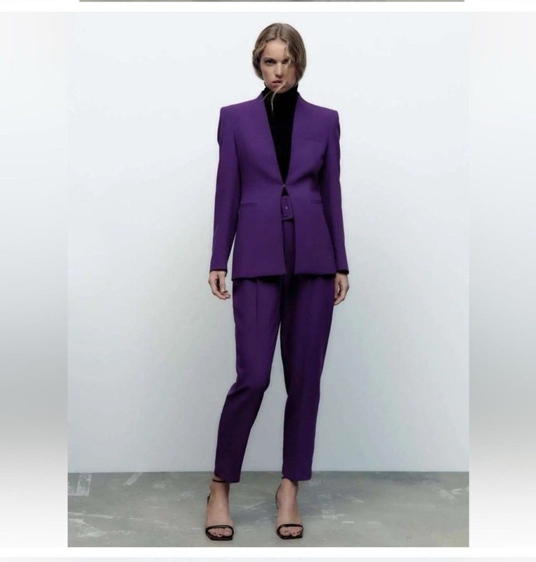 ZARA LAPELLESS FITTED BLAZER DARK PURPLE SZ S Career Wear Office 8135/701