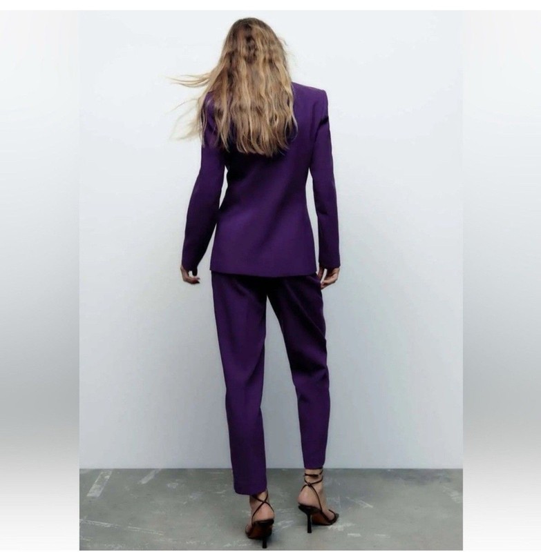 ZARA LAPELLESS FITTED BLAZER DARK PURPLE SZ S Career Wear Office 8135/701