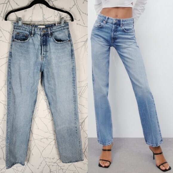 Zara Light Wash Rigid Denim High Rise Straight Leg Jeans Y2K Women's 4