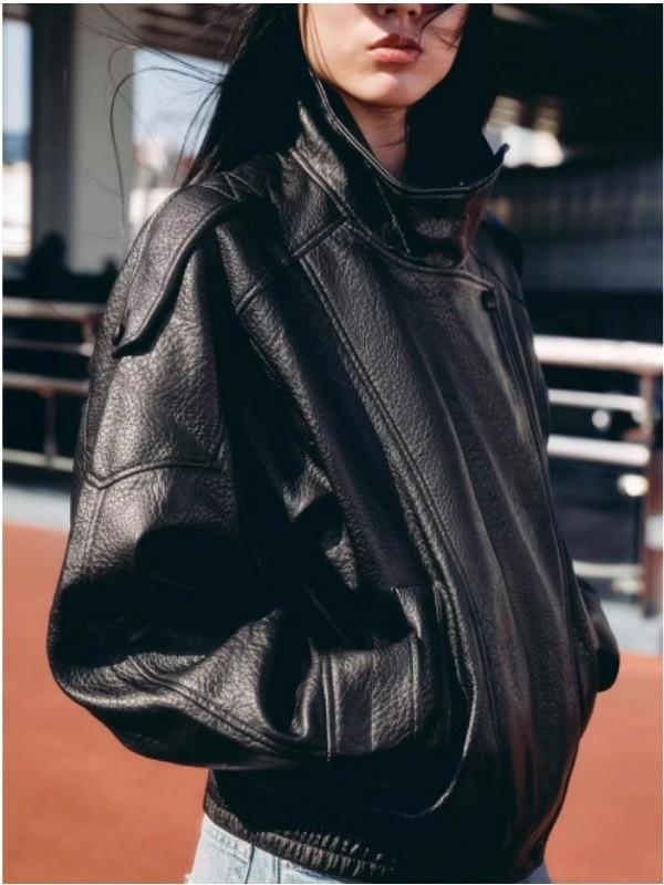 ZARA NEW Stylish Leather Long-sleeved V-neck Jacket As An Outerwear Piece