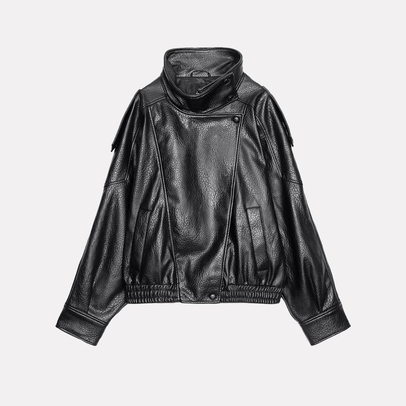 ZARA NEW Stylish Leather Long-sleeved V-neck Jacket As An Outerwear Piece