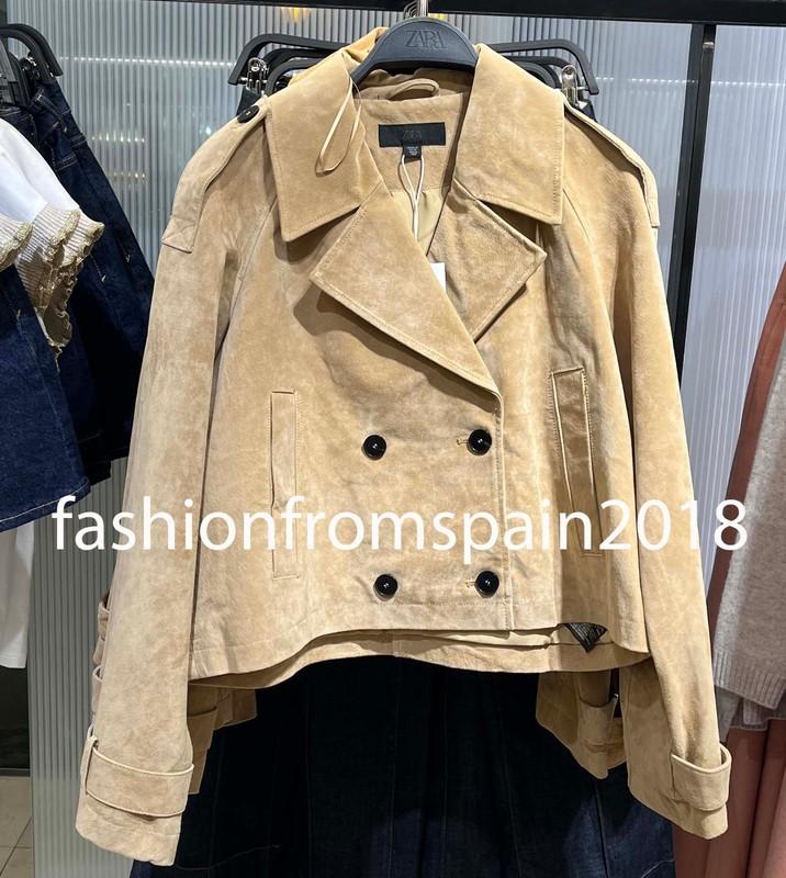 ZARA NEW WOMAN 100% LEATHER SHORT TRENCH COAT TAUPE BROWN XS-XL 3046/257/704