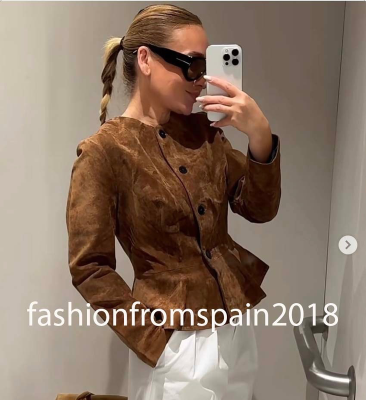 ZARA NEW WOMAN FLARED HEM 100% LEATHER JACKET WHISKEY XS-XL 6318/232/776
