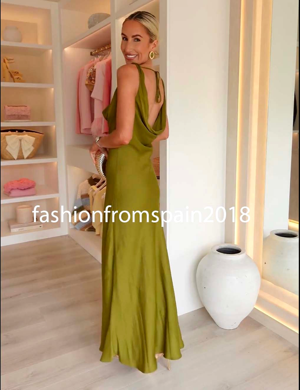 ZARA NEW WOMAN FLOWING ASYMMETRIC ZW LONG SATIN DRESS OLIVE GREEN 2590/987/515