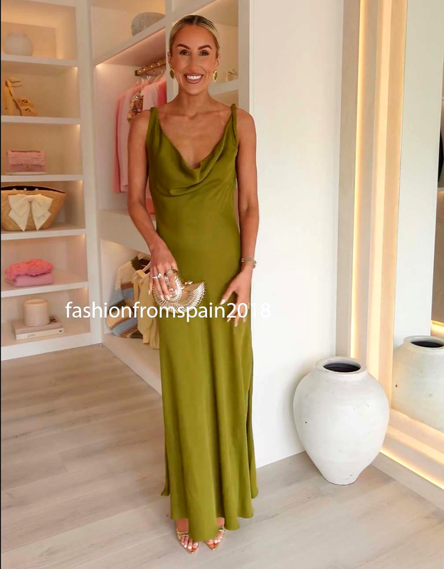 ZARA NEW WOMAN FLOWING ASYMMETRIC ZW LONG SATIN DRESS OLIVE GREEN 2590/987/515