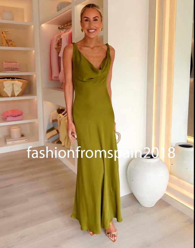 ZARA NEW WOMAN FLOWING ASYMMETRIC ZW LONG SATIN DRESS OLIVE GREEN 2590/987/515