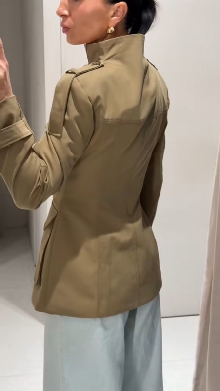 ZARA NEW WOMAN FW25 ARMY STYLE TABBED POCKET JACKET LIGHT KHAKI 4341/718/506