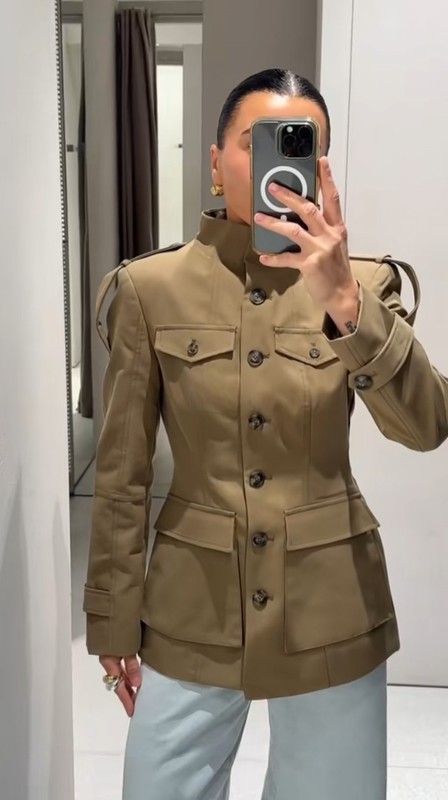 ZARA NEW WOMAN FW25 ARMY STYLE TABBED POCKET JACKET LIGHT KHAKI 4341/718/506