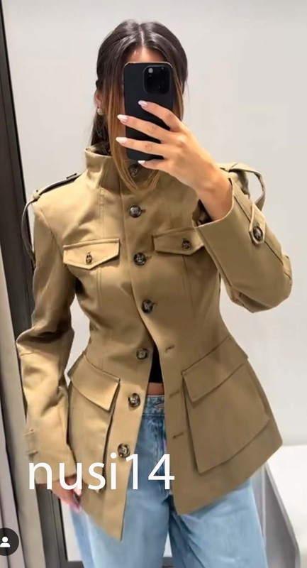ZARA NEW WOMAN FW25 ARMY STYLE TABBED POCKET JACKET LIGHT KHAKI 4341/718/506