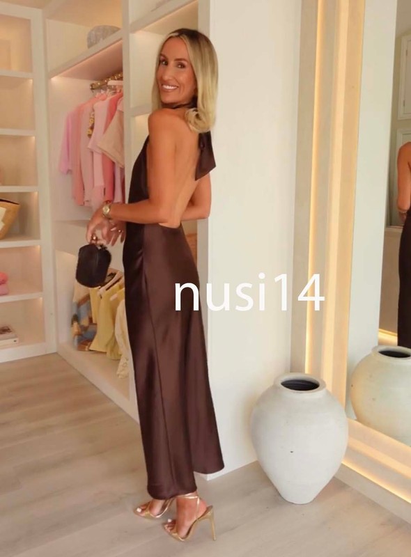 ZARA NEW WOMAN HALTER MIDI DRESS OPEN-BACK BROWN XS-XL 1165/164/700