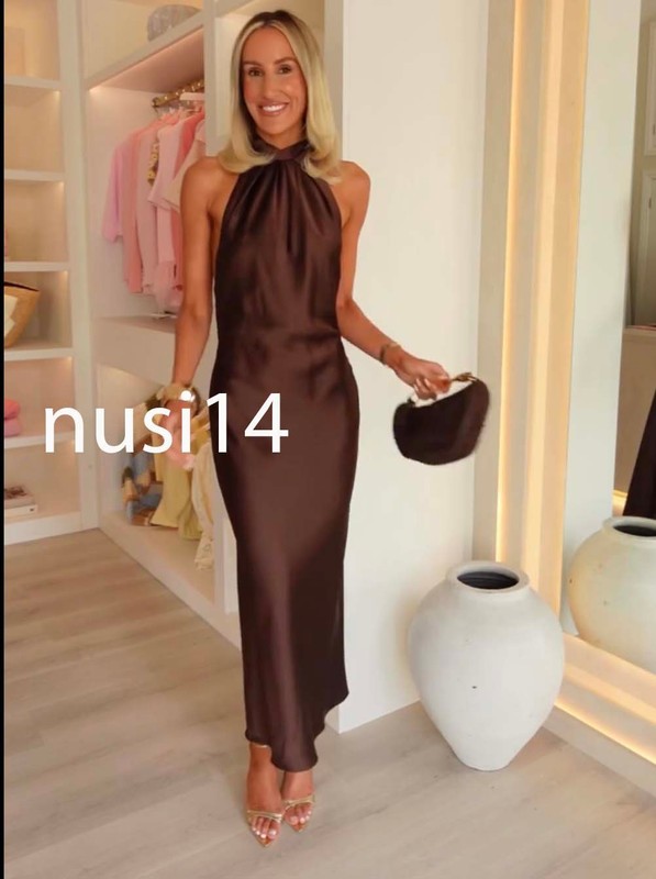 ZARA NEW WOMAN HALTER MIDI DRESS OPEN-BACK BROWN XS-XL 1165/164/700