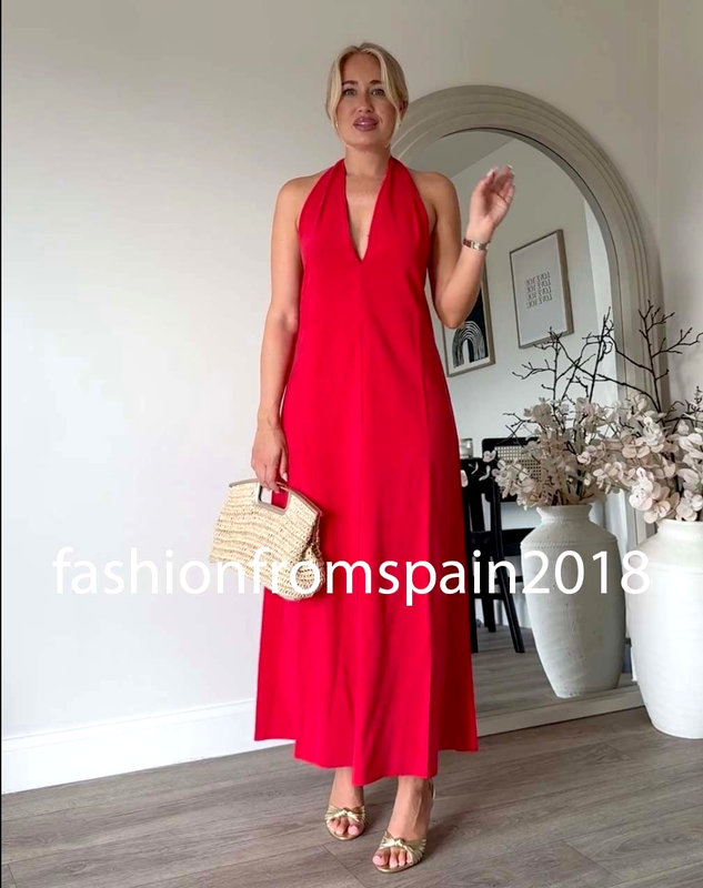 ZARA NEW WOMAN HALTER TIE MIDI DRESS OPEN-BACK RED XS-XXL 8039/116/600
