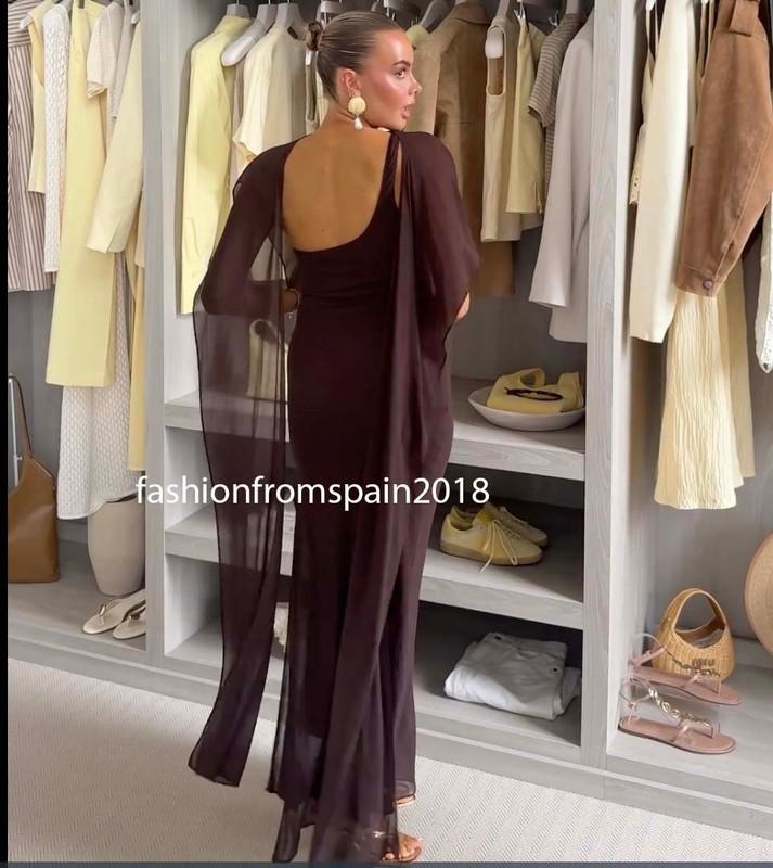 ZARA NEW WOMAN LONG LIMITED EDITION ASYMMETRIC CAPE DRESS DK. BROWN 3920/601/716