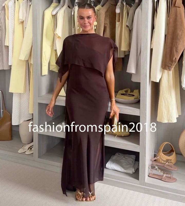 ZARA NEW WOMAN LONG LIMITED EDITION ASYMMETRIC CAPE DRESS DK. BROWN 3920/601/716