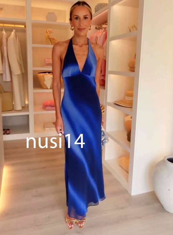 ZARA NEW WOMAN LONG PRINTED HALTER LONG DRESS OPEN-BACK BLUES 8222/122/112