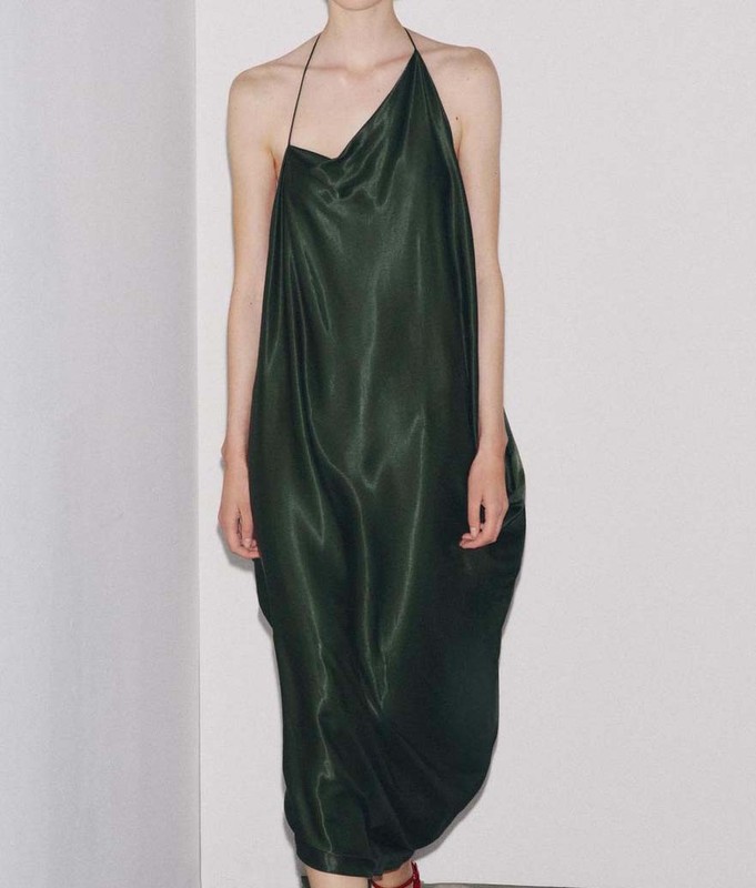 ZARA NEW WOMAN LONG ZW COLL ASYMMETRIC SATIN DRESS KHAKI XS-L 8073/126/505