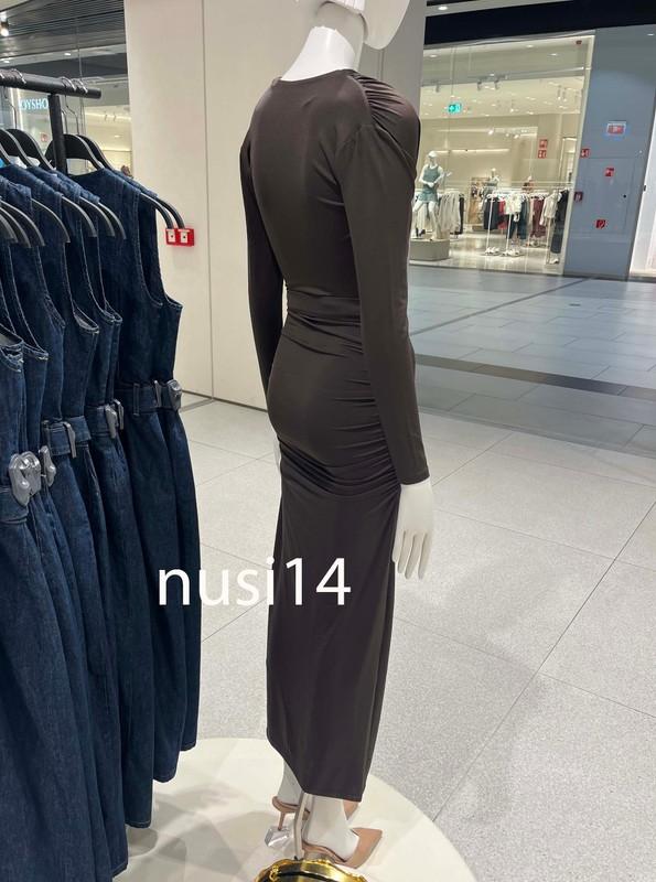 ZARA NEW WOMAN MIDI POLYAMIDE DRESS WITH HARDWARE BELT BROWN S M L 1026/170/700