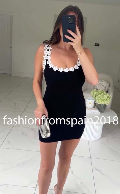 ZARA NEW WOMAN SHORT STRAPPY STRETCH DRESS FLOWER HARDWARE BLACK 5584/137/800