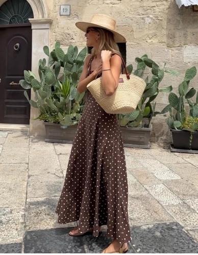 ZARA New WOMAN SS25 POLKA DOT MIDI DRESS BROWN / ECRU 8099/510 _XS S.M.L