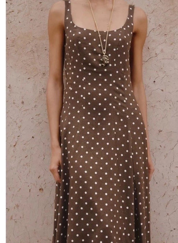 ZARA New WOMAN SS25 POLKA DOT MIDI DRESS BROWN / ECRU 8099/510 _XS S.M.L