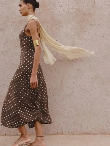 ZARA New WOMAN SS25 POLKA DOT MIDI DRESS BROWN / ECRU 8099/510 _XS S.M.L